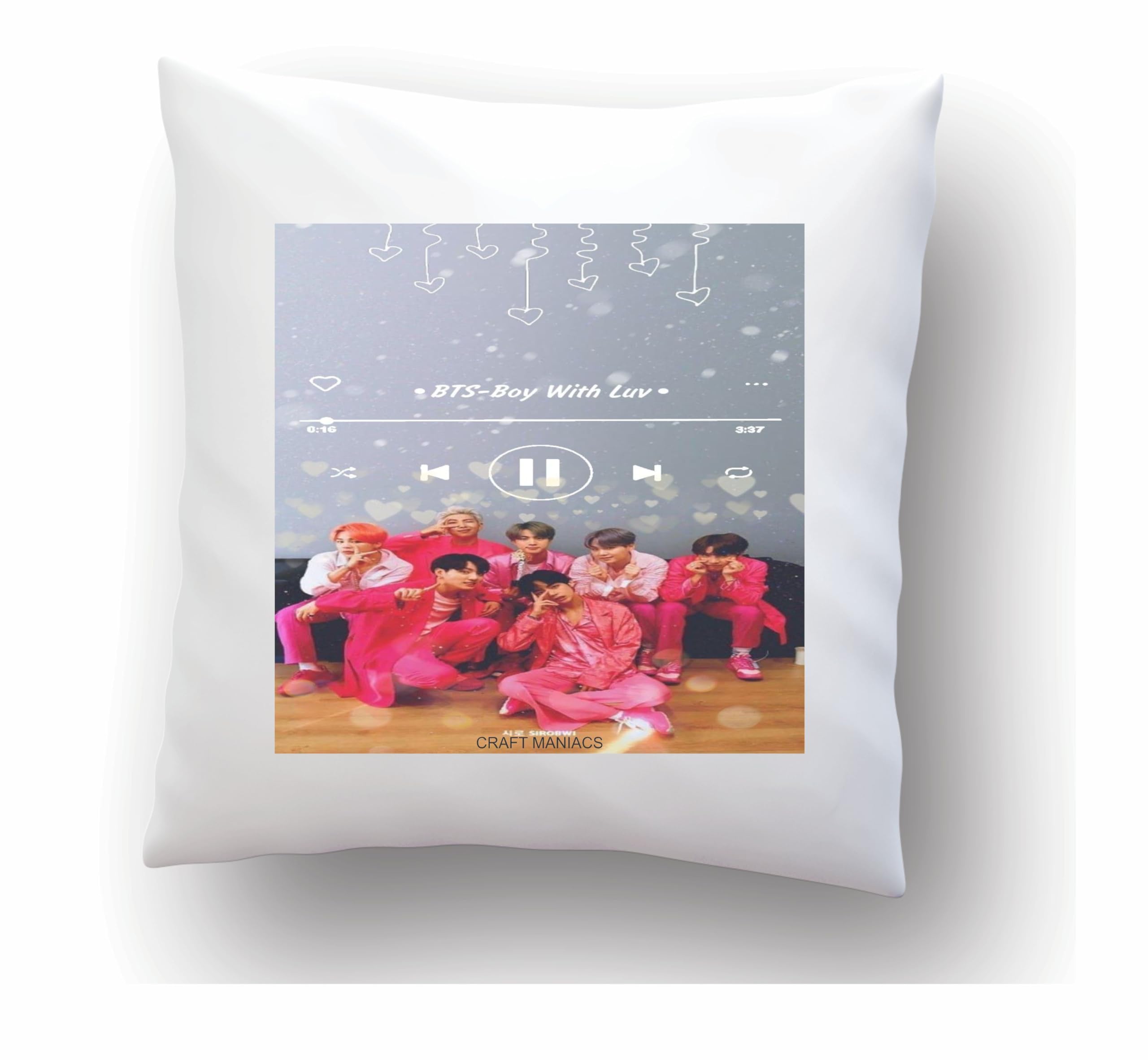 CRAFT MANIACS BTS Art Sparkle 16 * 16 Pillow with Filler | UBER Cool Merch for BTS Army