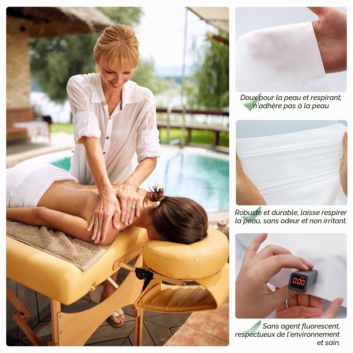 500pcs Coussin Facial Jetable de Massage, Protege Têtière pour Table de Massage, Coussin Jetable pour I'appui-tête de la Table de Massage pour Salons Beauté Spa Hôtels (26 x 37cm)