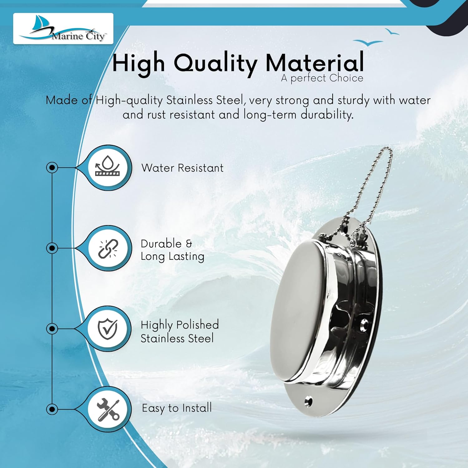 MARINE CITY Stainless Steel Hinged Chain Deck Pipe, Polished Finish, Durable & Easy to Install, for Boats, Yachts, Marines, and RVs