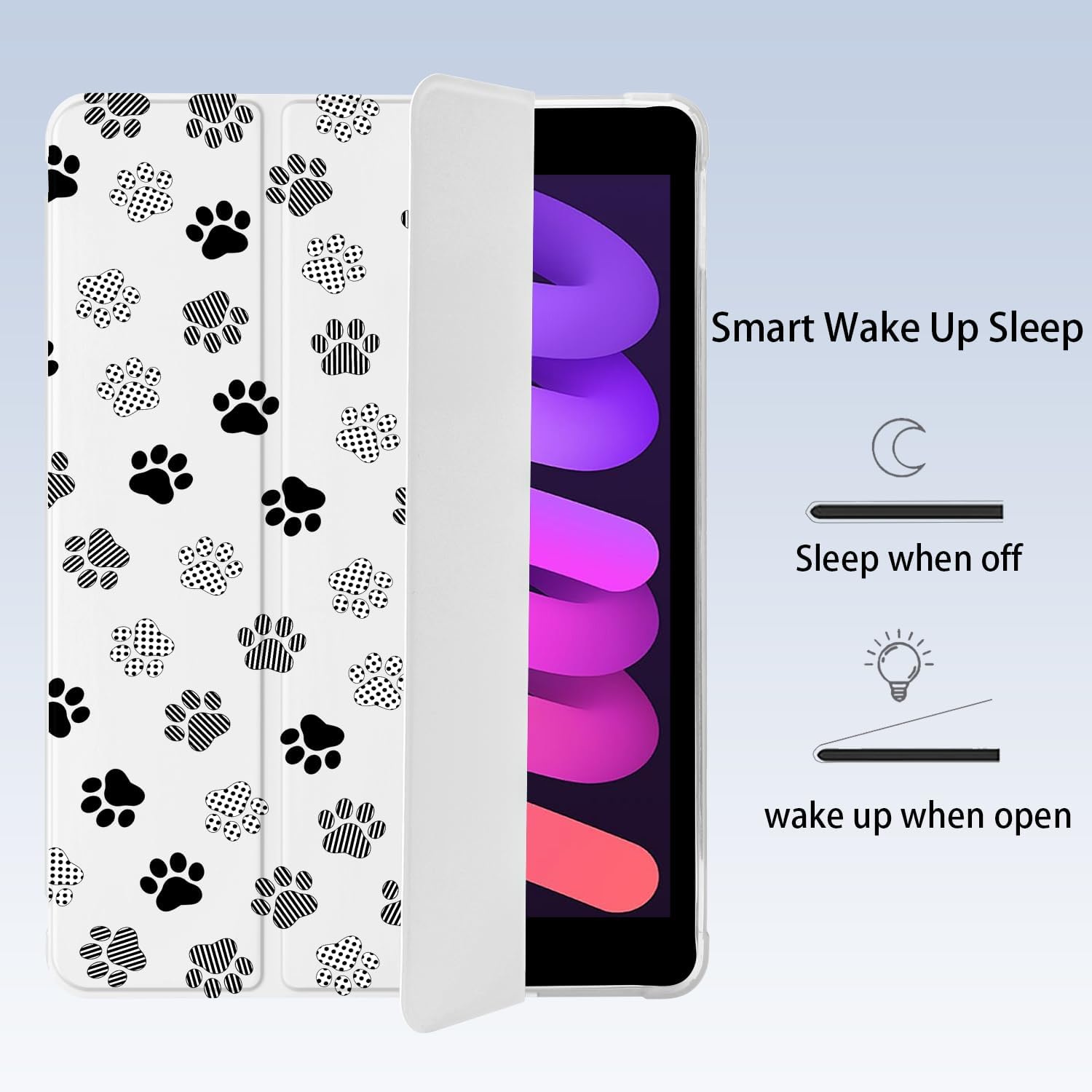 Cute Kawaii Paw Print for iPad (A16) 11th Gen Case 11 Inch 2025, for iPad 10th Gen Case 10.9 Inch 2022 with Pencil Holder, Auto Sleep/Wake, White Leather Soft TPU Back Cover