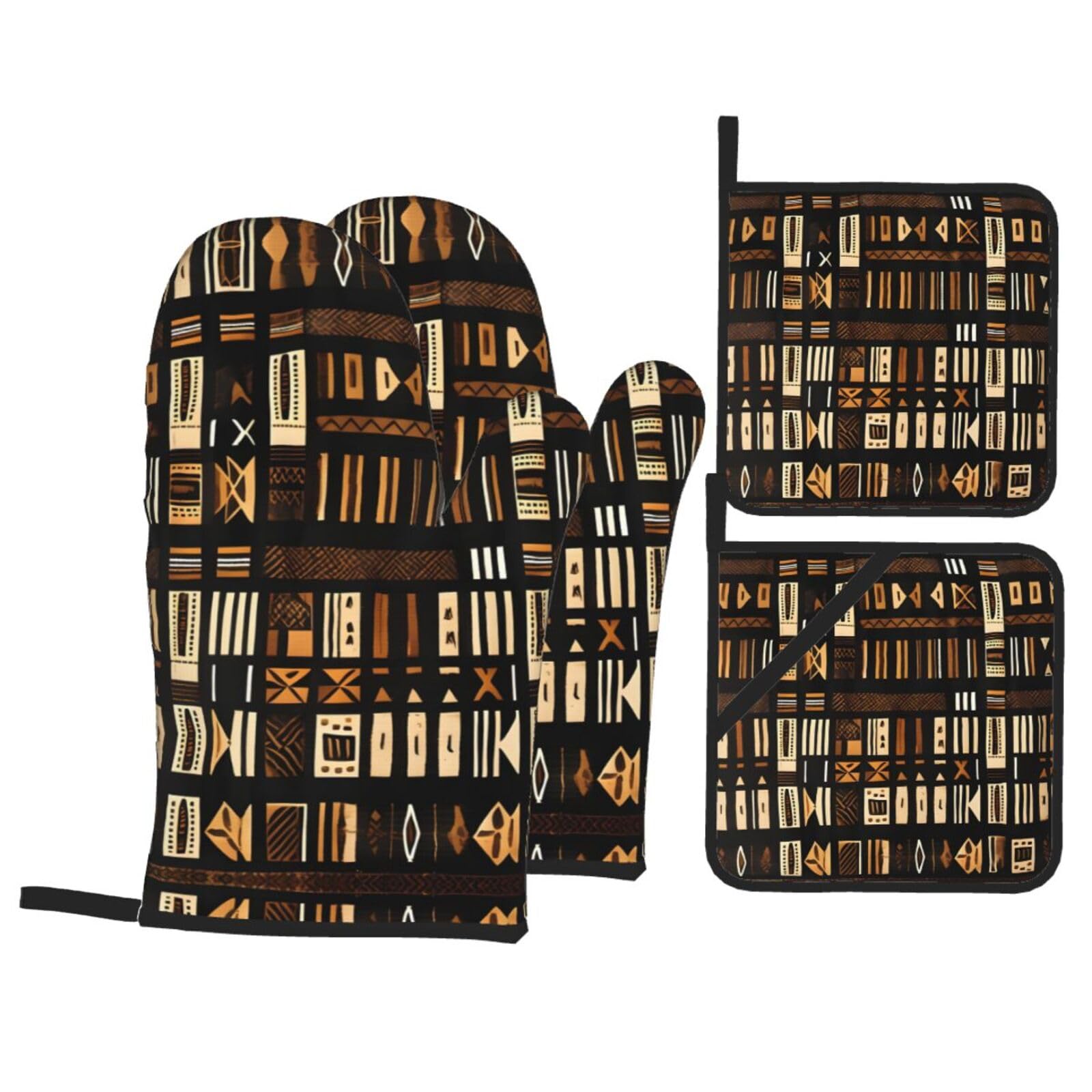 African Mud Cloth Tribal Print Oven Mitts,Pot Holders, Heat Resistant Oven Mitts Gloves,Hot Pads for Kitchen Cooking Grill