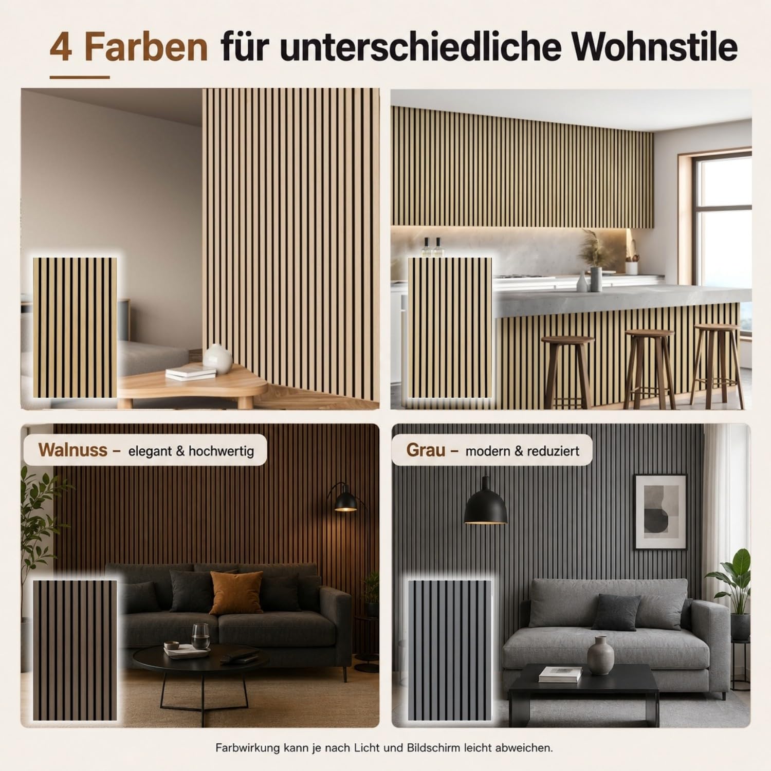 Panneaux acoustiques en bois - 240 x 60 cm - Format mural - 2 x 120 x 60 cm - Bois brut - Panneaux muraux aspect bois avec feutre noir - Lamelles MDF pour mur TV et salon