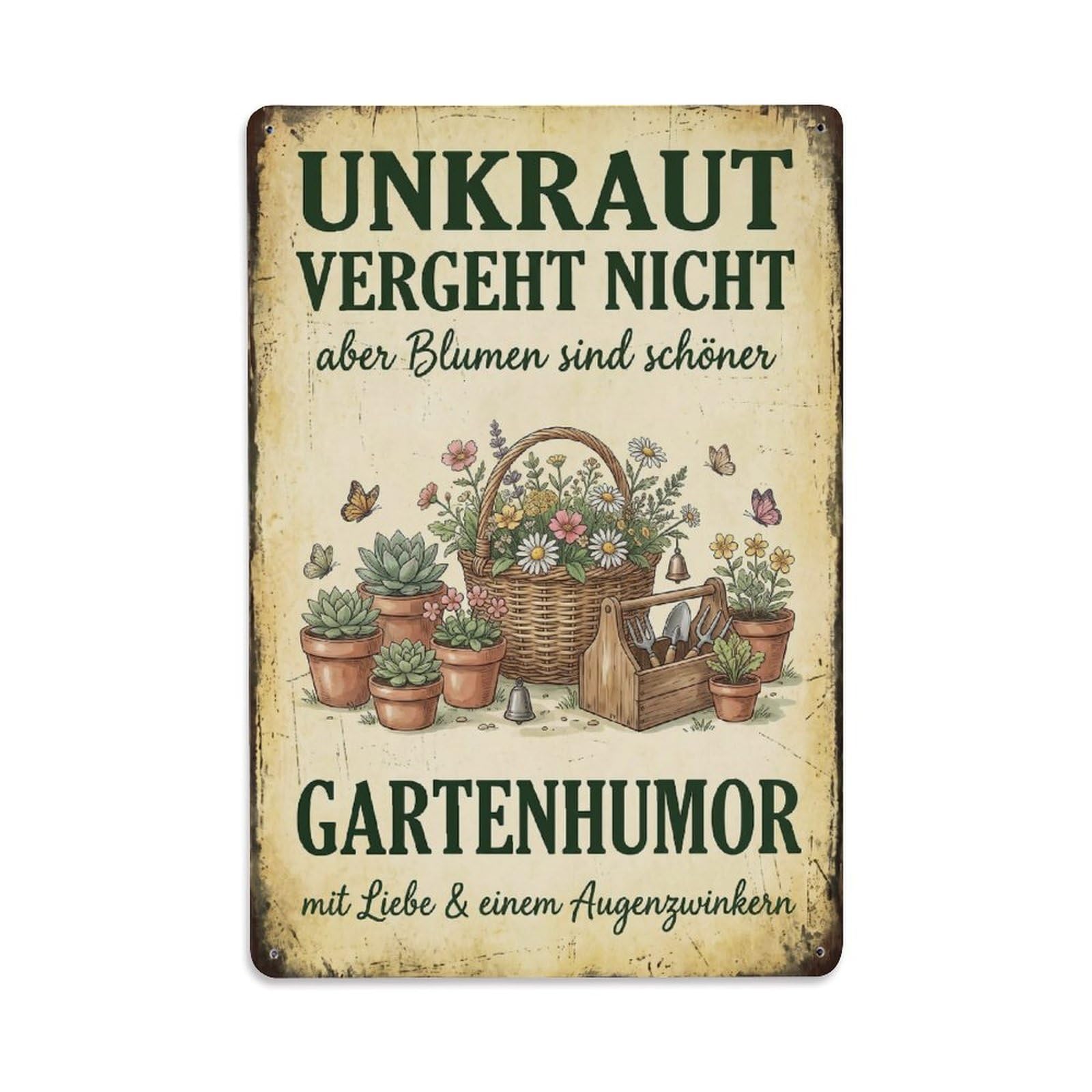 Vintage Funny Garden Humor Weeds Rustic Gate Wildflower Metal Tin Sign Plaque Wall Decor for Cafe, Club Bar, Office, Garden Metal Poster 8x12Inch