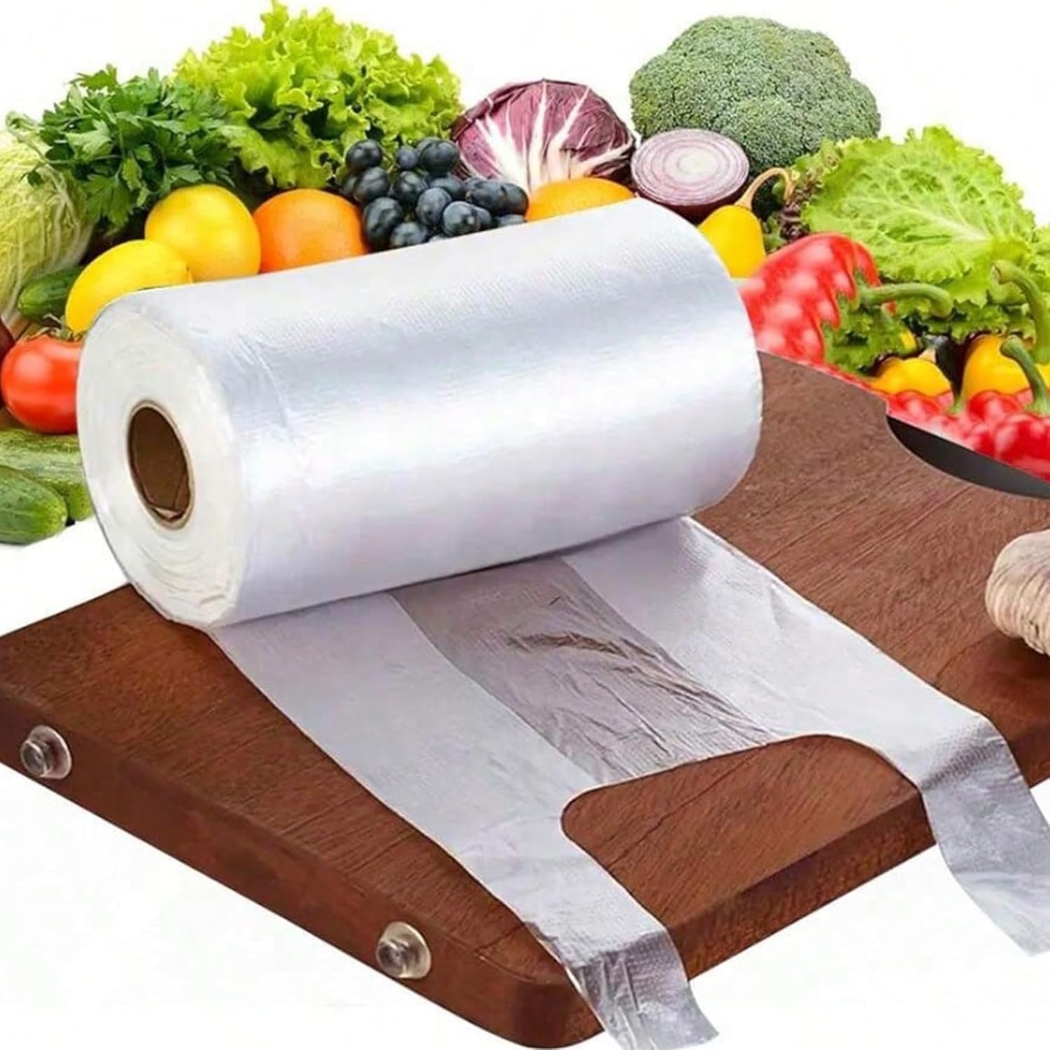 Food Storage Bags 1 Roll 100Pcs, Tear-Resistant Durable Fresh-Keeping Bags, Disposable Produce Bags for Fruit, Vegetable, Kitchen, Fridge & Outdoor Cooking(Large Size)