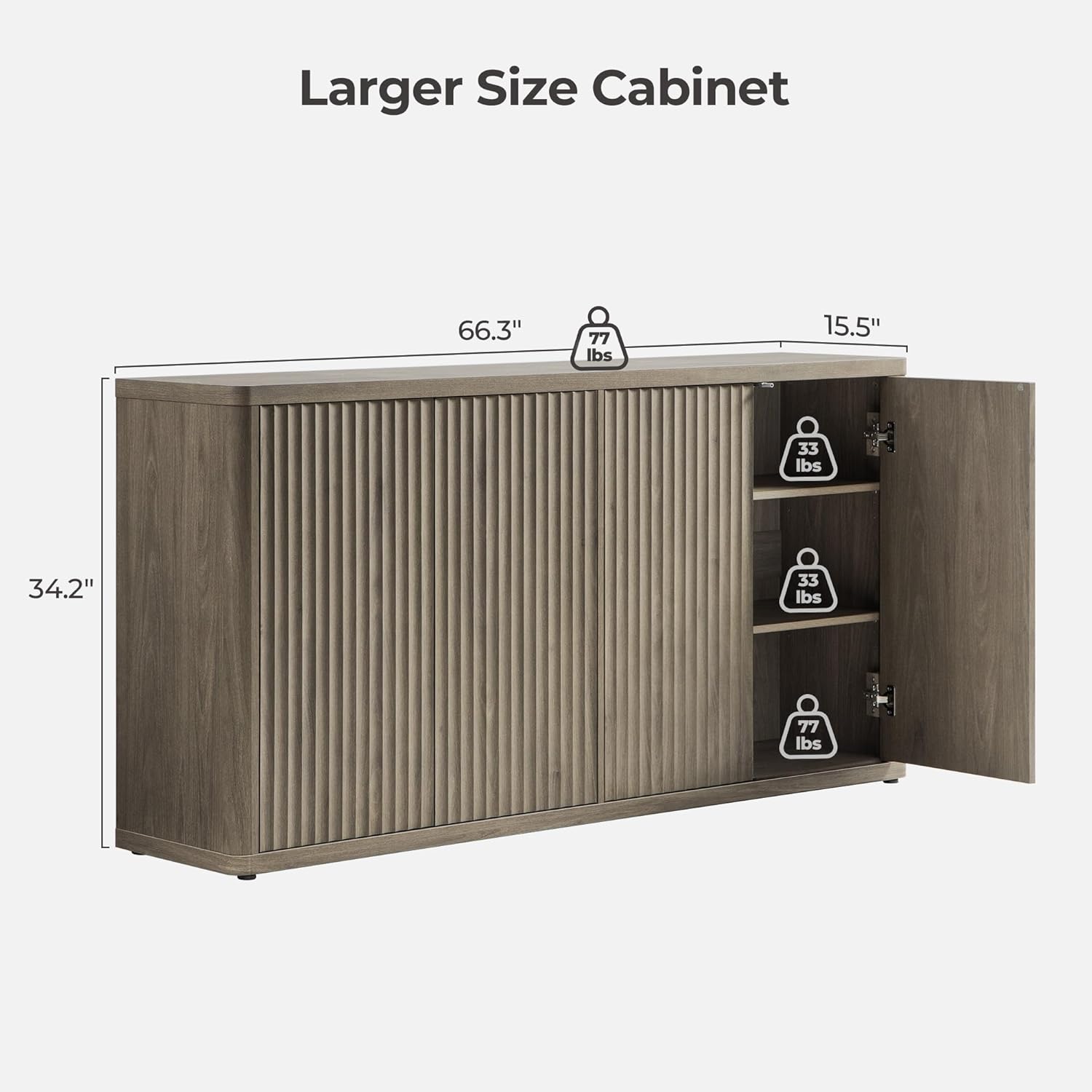 SICOTAS Buffet Cabinet with Storage Accent Sideboard with 4 Doors 66.3" Wide Fluted Credenza Modern Buffet Table Media Console Cabinet Entryway Cabinets for Living Room Kitchen Dining Room Hallway