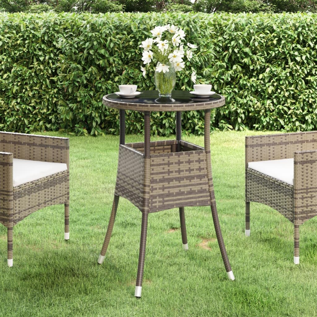 Mesa de jardín de 60 x 75 cm de polirratán gris con cristal templado, marco de acero pulverizado, resistente a la intemperie, ahorra espacio, ideal para balcón, terraza, jardín de invierno y