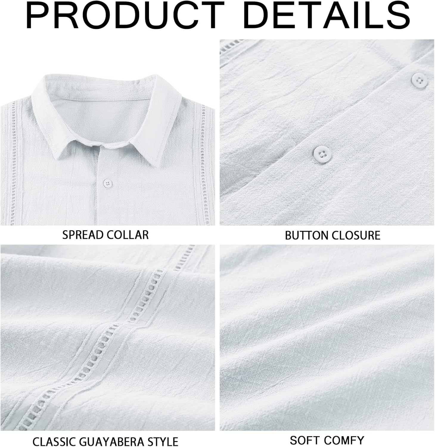 Miniatura 5 de Camisa de lino guayabera para hombre, manga larga, casual, con botones, playa, verano, hippie, cubana, lisa, blusa