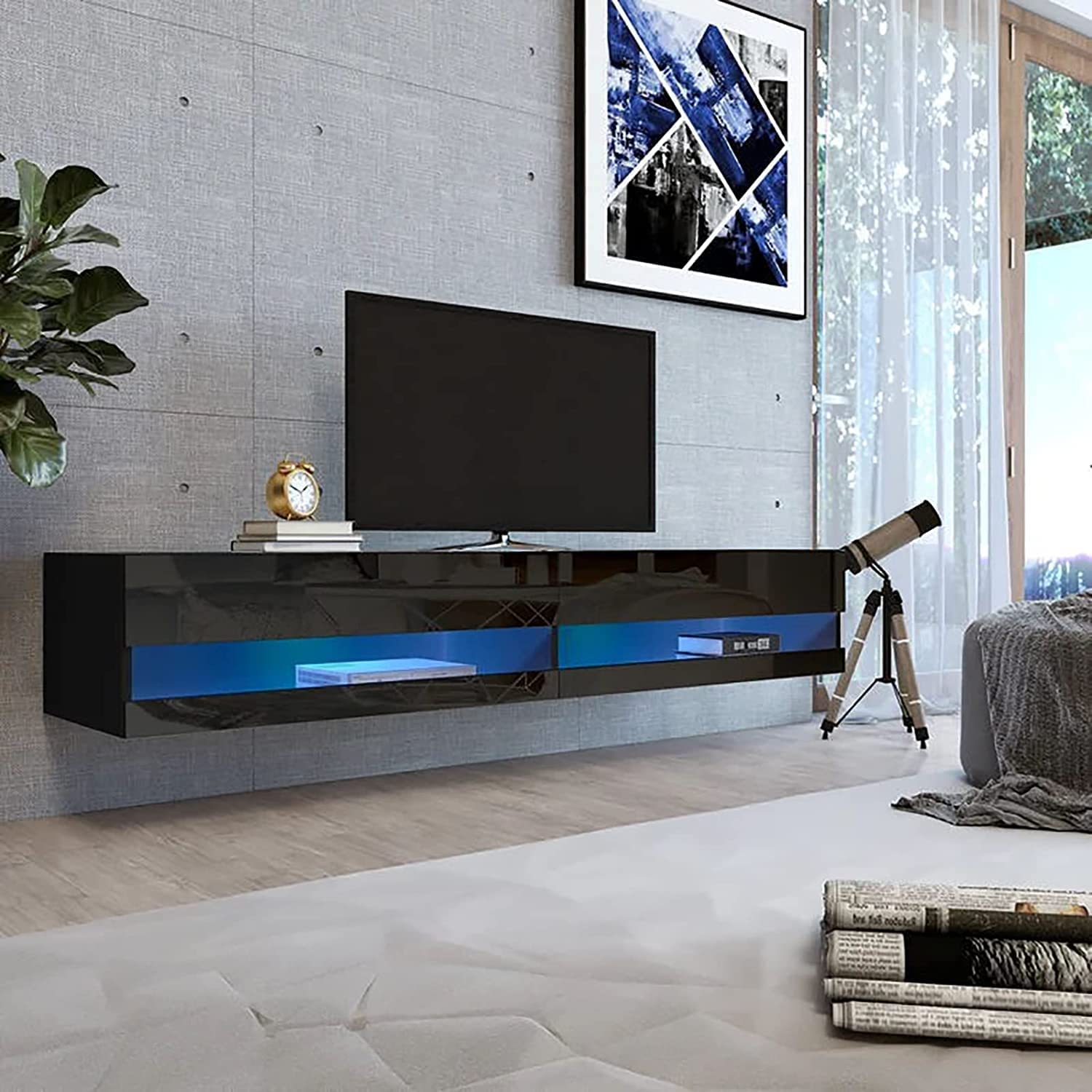 Buy JUNDALIE High Gloss 70in Floating TV Stand with LED Lights for 85 inch TV, Wall ed LED TV