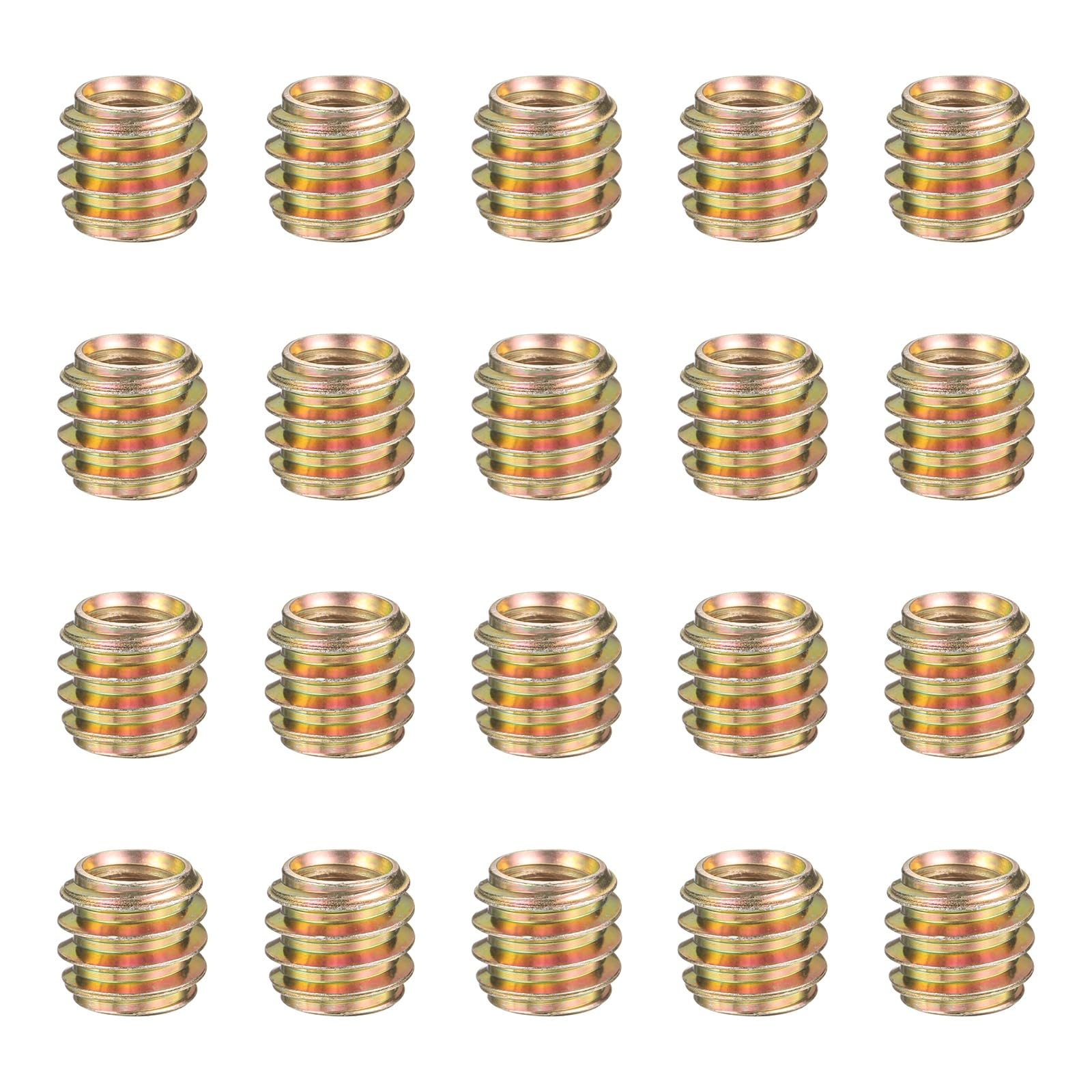 PATIKIL 20pcs Straight Nuts Hex Drive Threaded Inserts for Wood, M8 x 12mm Q235 Carbon Steel Threaded Insert Furniture Screw Nuts for Wood Tools Flush Bolt Headless Hardware Nuts
