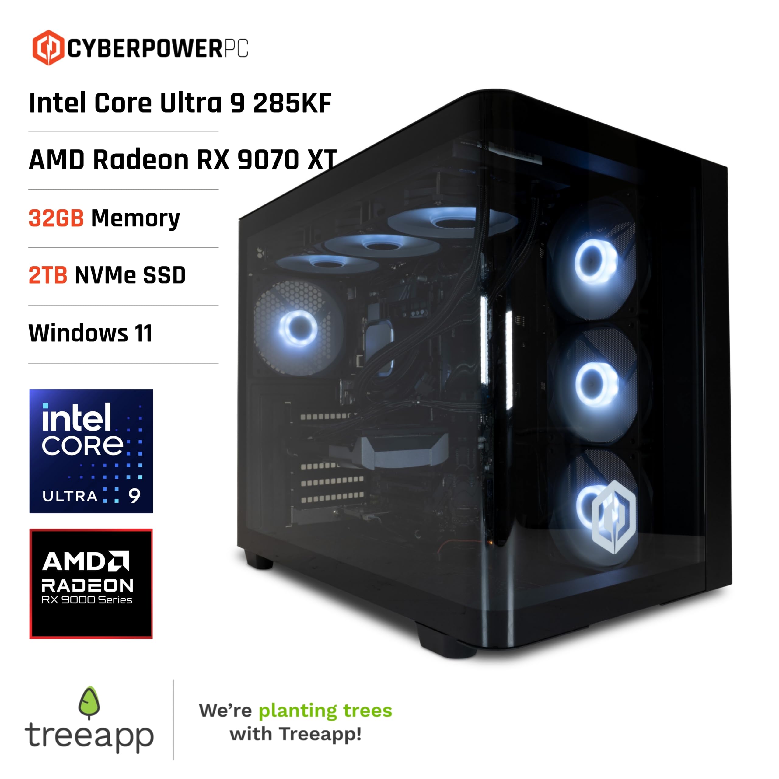 CyberpowerPC Luxe Gaming PC - Intel Core Ultra 9 285K, AMD RX 9070 XT, 32GB RAM, 2TB NVMe SSD, 750W PSU, Windows 11, Liquid Cooling, Ark Curve Black