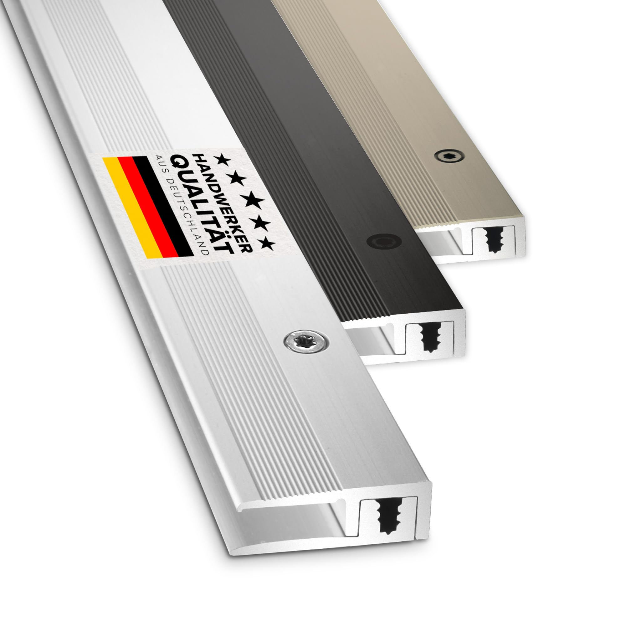 D-TACK Abschlussprofil zum Schrauben inkl. Schrauben & Dübeln | Aluminium-Bodenleiste | Breite 21 mm | Länge 1 m | Belagsstärke von 5 bis 9 mm | Endschiene für Vinyl- / Design- / Textilböden | Silber