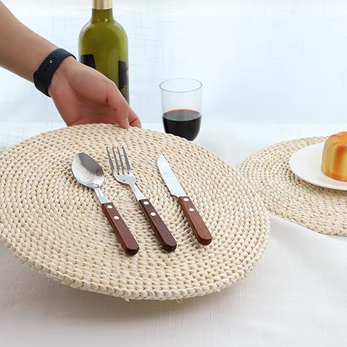 Miniatura 3 de YRMT - Juego de 6 manteles individuales redondos tejidos, con cáscara de maíz, con pajita, jacinto de agua, para mesa de comedor, boda, natural,