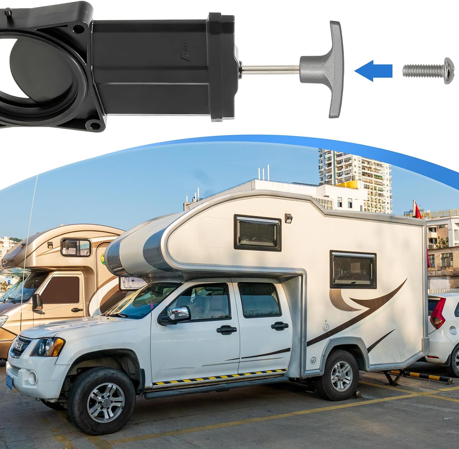 2 Pack RV Waste Valve Handle Replacement set for Waste Valve Extension Rod, Camper Sewer Tank Dump Release Valve RV Parts Tank Hose Handle with 4 Nuts 2 Screws 2 Gasket
