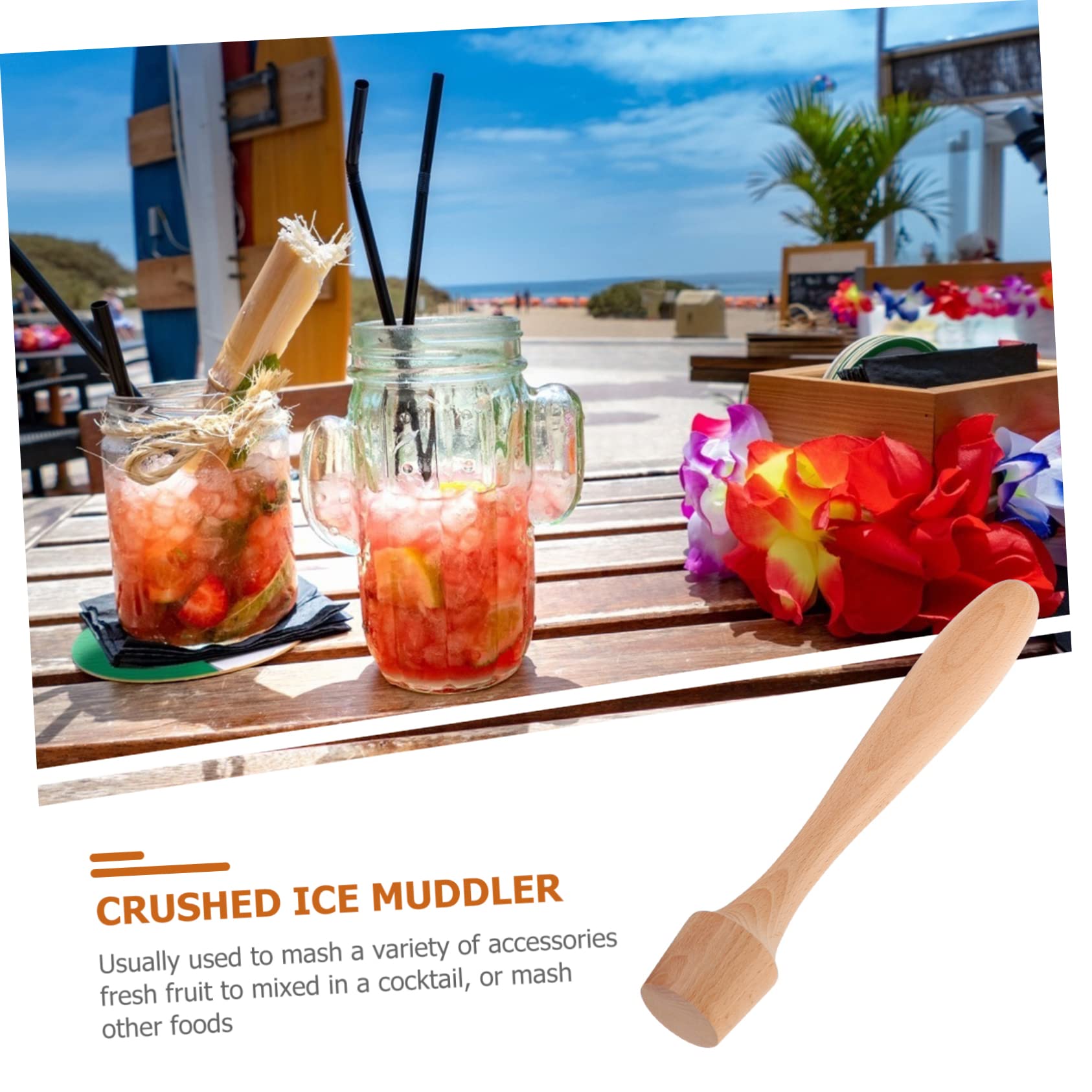 HOLIDYOYO Natural Wooden Muddler Set Ice Rod Drink Mixer Shaker Ergonomic Design for Bar Home Use