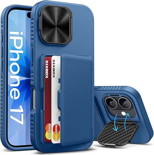 Miniatura 27 de Funda para iPhone Air con soporte para tarjetas, soporte integrado y cubierta para lente de cámara, a prueba de golpes, de silicona resistente a