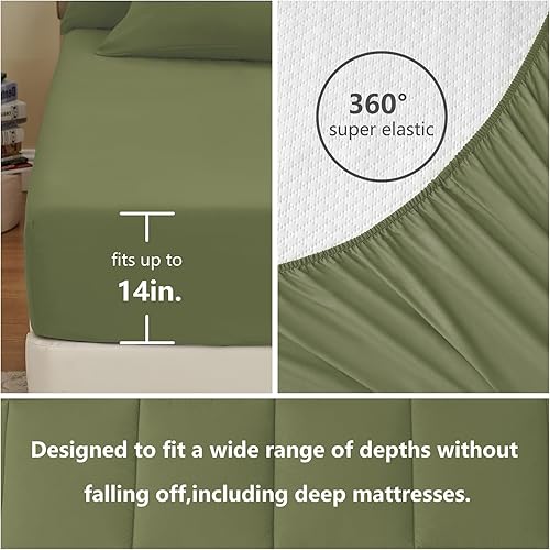Miniatura 4 de CozyLux Juego de edredón tamaño King  Juego de cama de 7 piezas en una bolsa, color verde oliva, juego de ropa de cama King con edredón acolchado