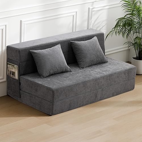HOMFINE Sofá cama plegable, silla convertible con almohada, sofá plegable, colchón de espuma viscoelástica, sofá futón, sofá perezoso para sala de