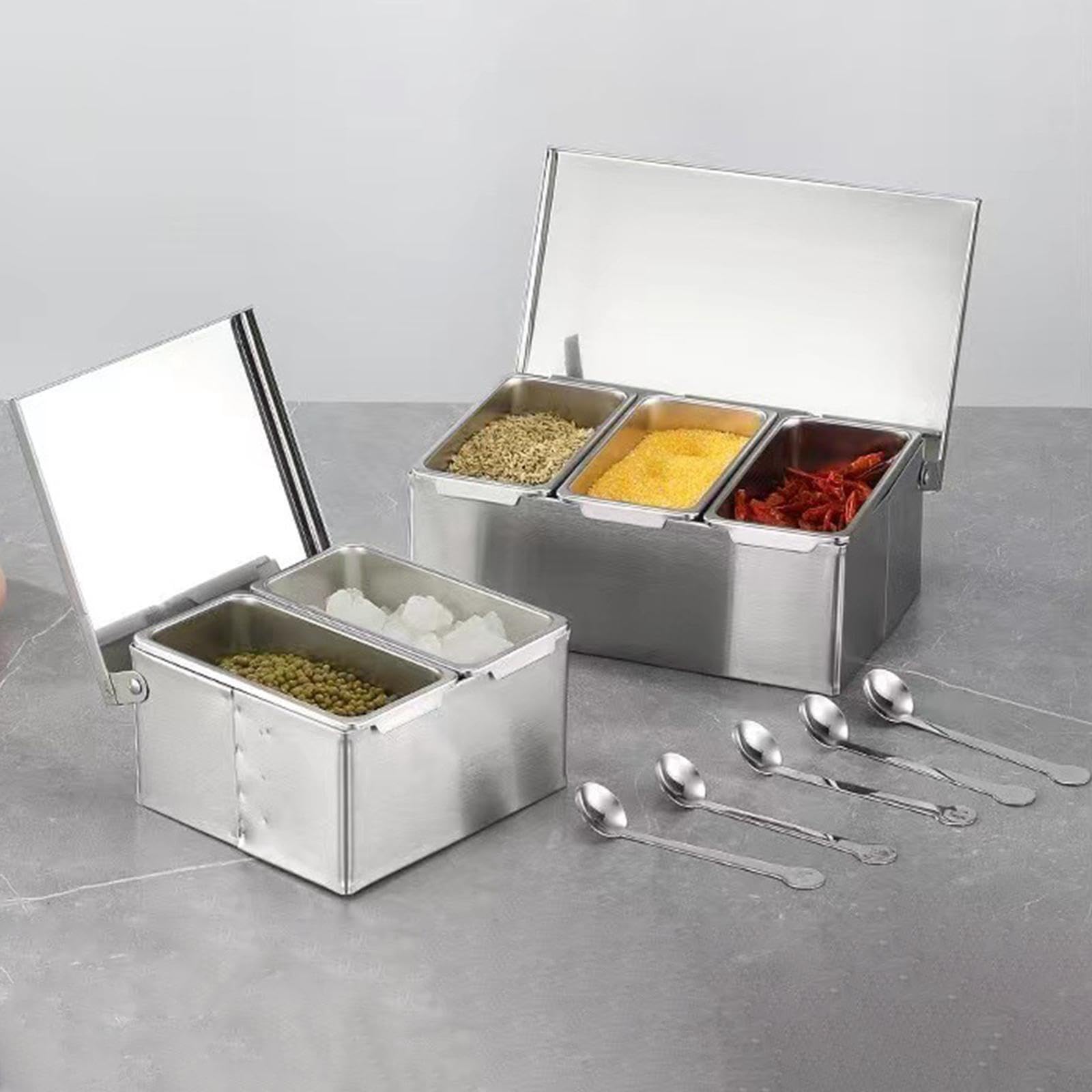 Organizador de utensilios para hornear, caja de condimentos, contenedor de especias de acero inoxidable con compartimentos múltiples, caja de, Tres rejillas