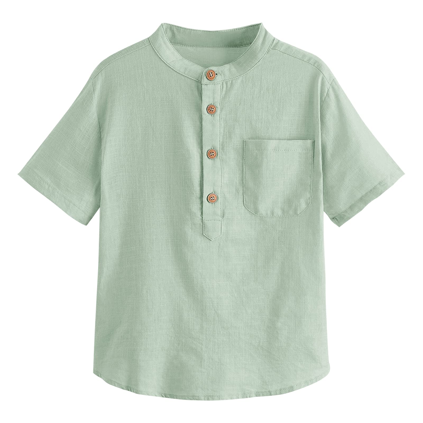 Inorin Boys Button Up Henley Shirt Short Sleeve Lightweight Summer Linen Cotton Dress Shirts Tees Tops with One Pocket