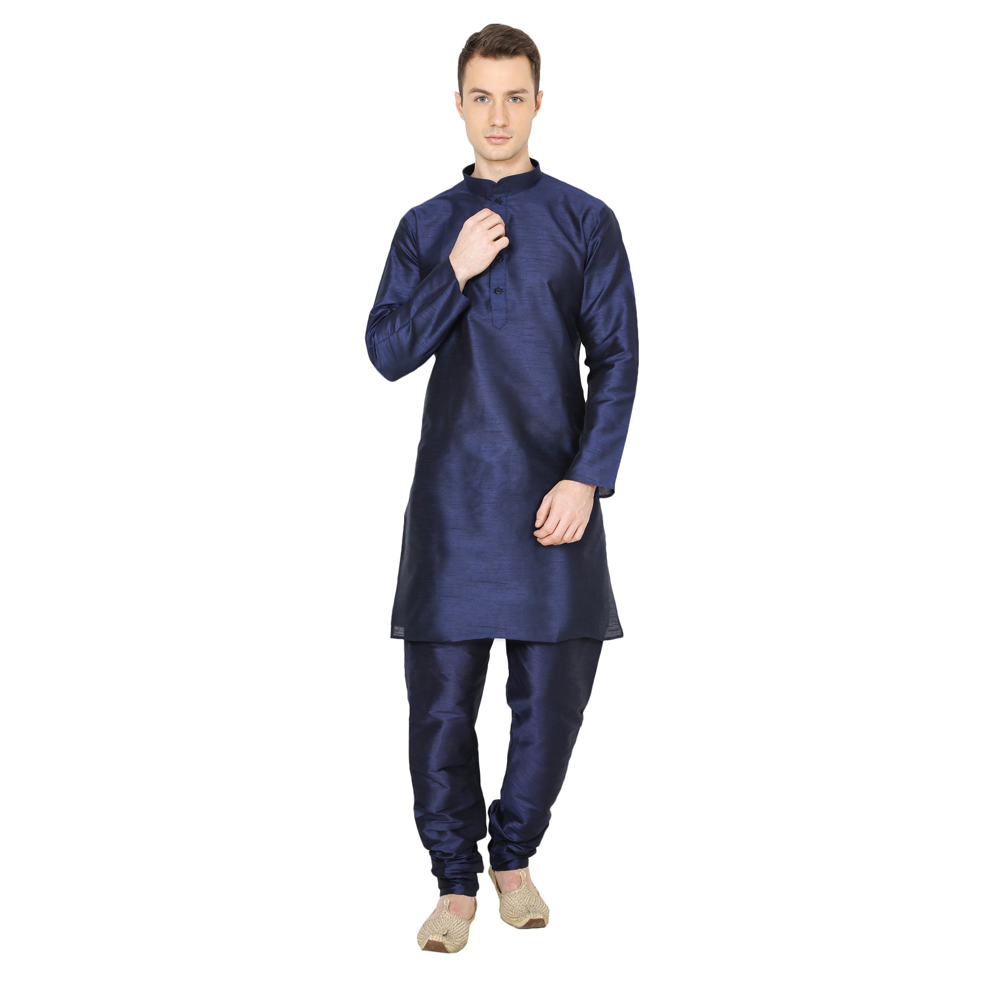 royal kurta Mens Silk Kurta Pyjama Set (44,Navy Blue)-picture-42
