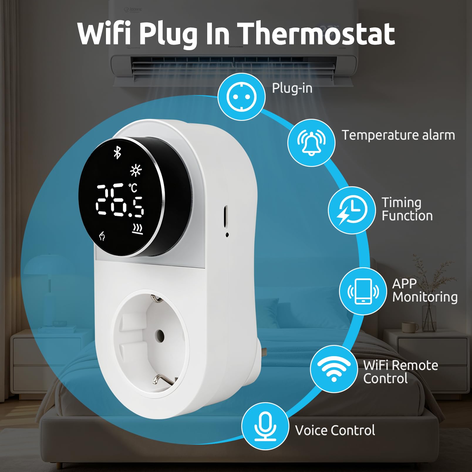 Presa Termostato Digitale, Con Schermo LCD | Regolatore di Temperatura con Timer, Compatibile con Alexa/Google Assistant, per Serre, Terrari e Acquario