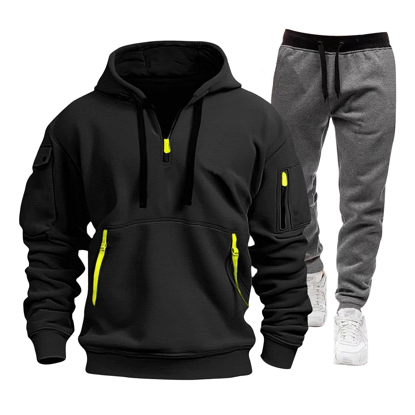 Tuta Felpa Con Cappuccio E Pantaloni Uomo Completo Sportivo Casual Invernale Abbigliamento Felpato Set Allenamento Jogging Sport Fitness Tute Completi Tracksuit Streetwear