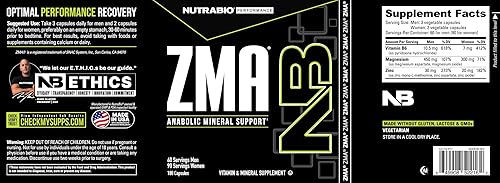 Miniatura 10 de NutraBio ZMA Suplemento vegetal - Apoyo mineral anabólico - 90 cápsulas - Recuperación, crecimiento, sueño - Fórmula de zinc, magnesio y B6