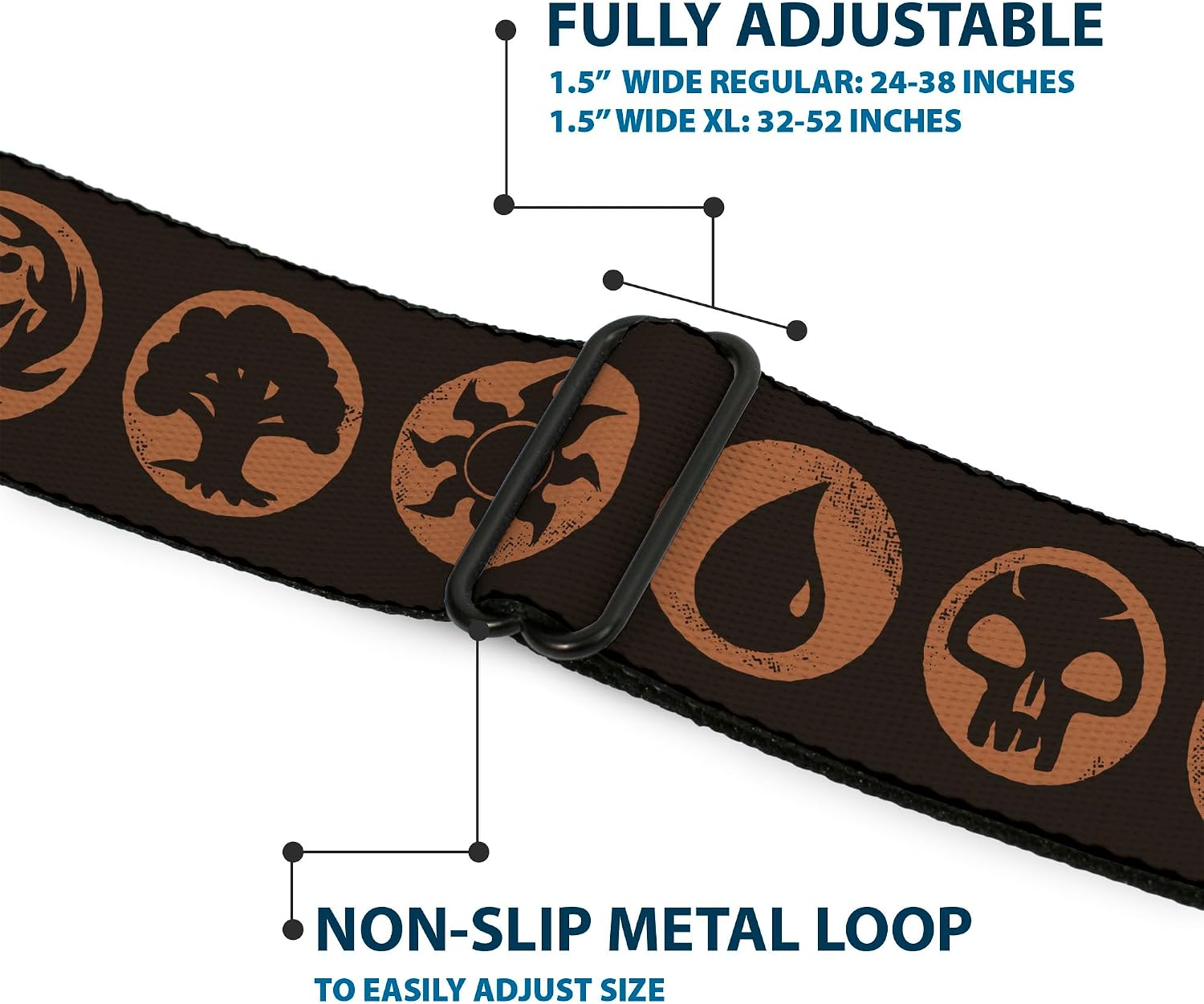 Magic the Gathering Belt, Seatbelt Buckle Belt, Magic the Gathering Five Mana Icon Symbols Brown Orange, Adjustable