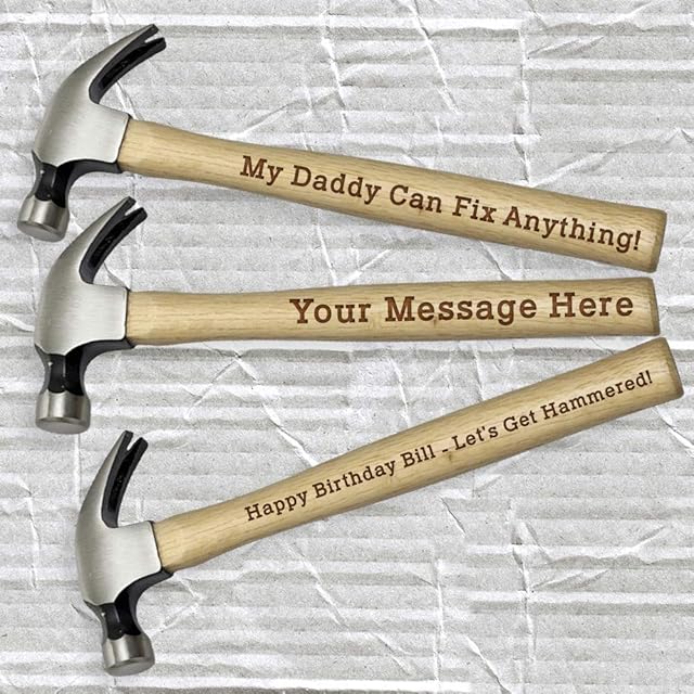 Personalised Laser Engraved Hammer, Perfect Gift for Dad, Grandad, Brother, Bespoke Novelty Gift, Any Custom Message, Fathers Day Gift