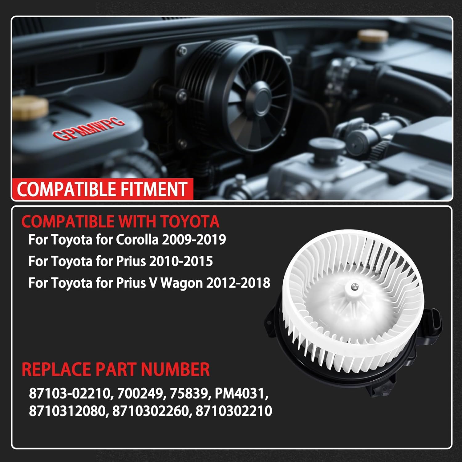 Front Blower Motor Heater Ac HVAC Motor Fan Replacement Compatible with Toyota for Corolla 2009-2019,for Prius 2010-2015, for Prius V Wagon 2012-2018 700249 8710302260