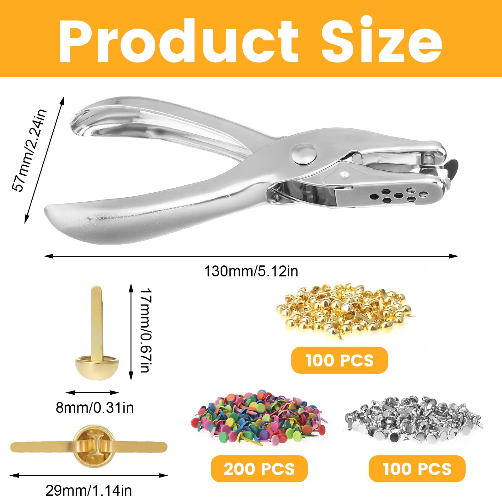 400 PCS Split Pins Paper Fasteners, 8 x 17mm Multicolor Split Pins, Scrapbooking Brads with 1 Single Hole Punch - Image 2