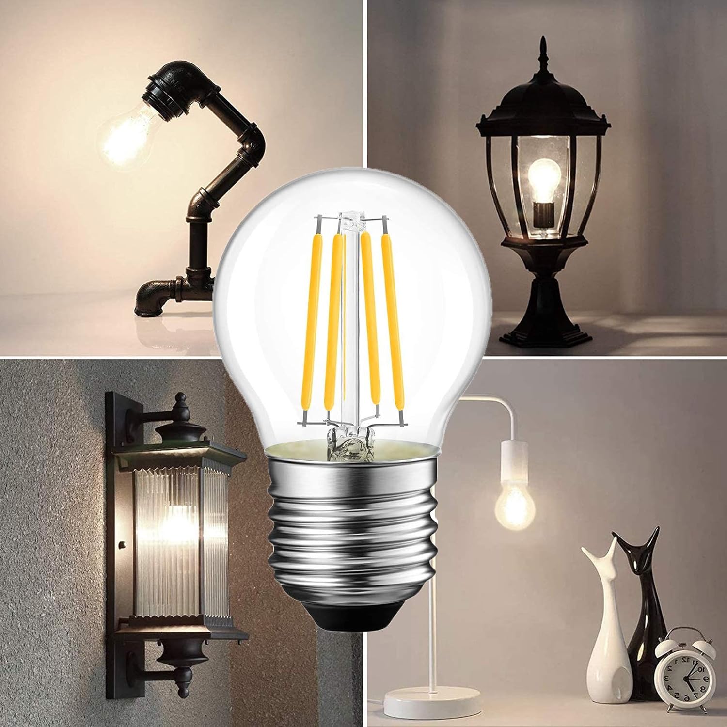 Dimmable G45 Vintage Edison LED Bulbs, E26 Base, 4W (40W Equivalent) 2700K Warm White, 600LM, Clear Glass Filament Globe Bulb for Antique Pendant Lights & Home Decor,4 Pack
