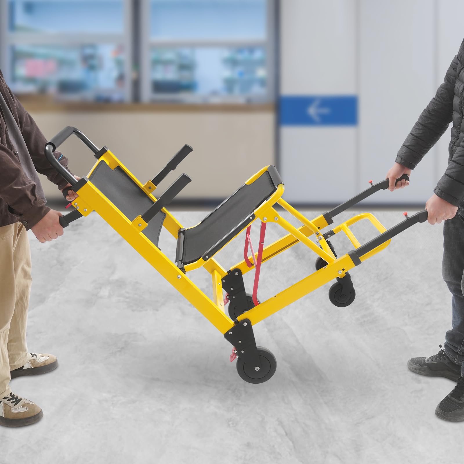 EMS Silla de escalera de aleación de aluminio, silla plegable de 350 libras, silla de evacuación multiusos de 2-4 ruedas para bomberos, silla de escalera manual para personas mayores, discapacitados
