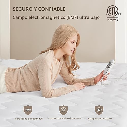 Miniatura 5 de Bwarm Protector de colchón eléctrico de alta calidad con calefacción multizona, tamaño King, 78 x 80 pulgadas, controladores duales, 9 ajustes de