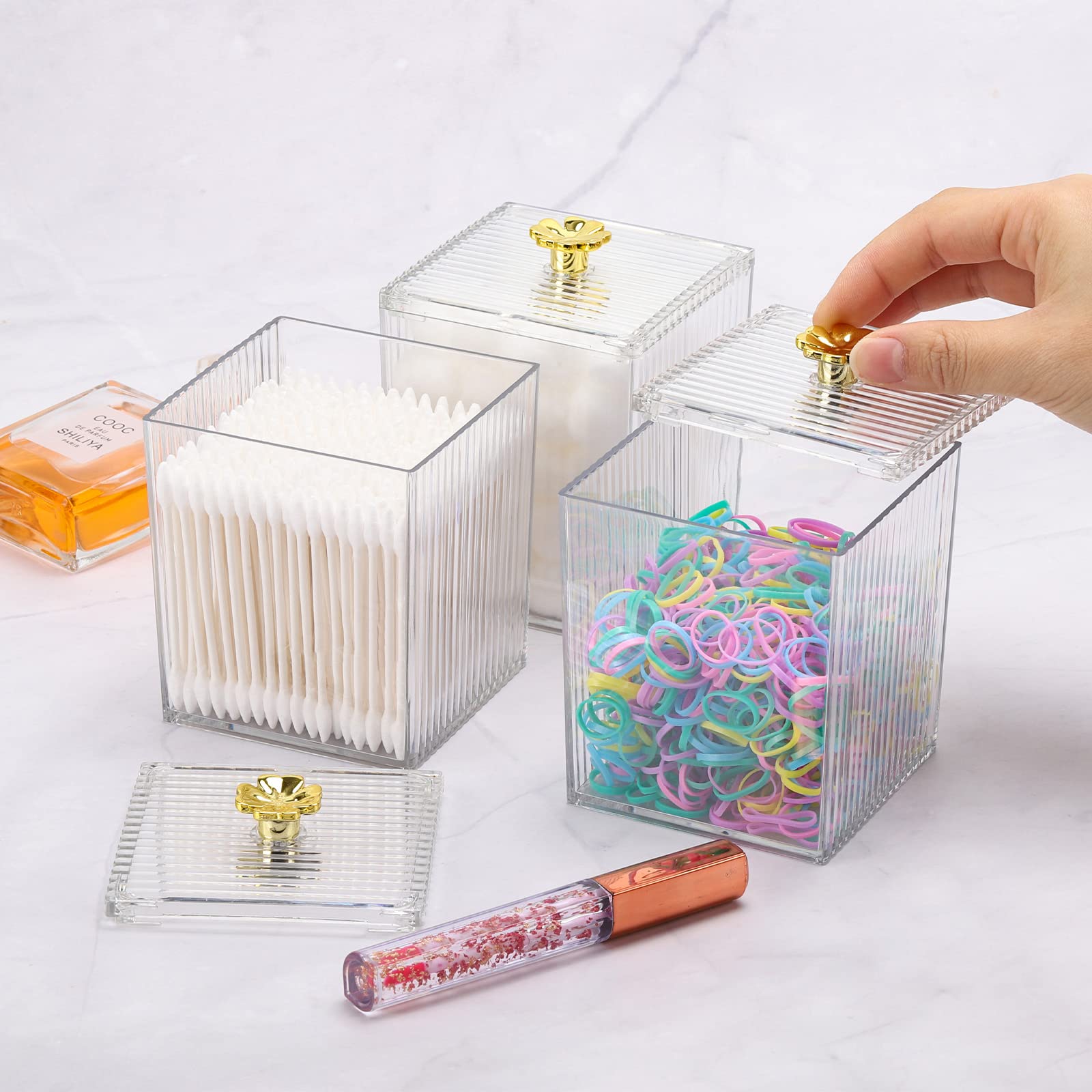 Qtip Halter Aus Glas – 2er Set, Rosa, Mit Deckel, Für Badezimmer, Make-up-Pads, Süßigkeiten, Ca. 270 Ml
