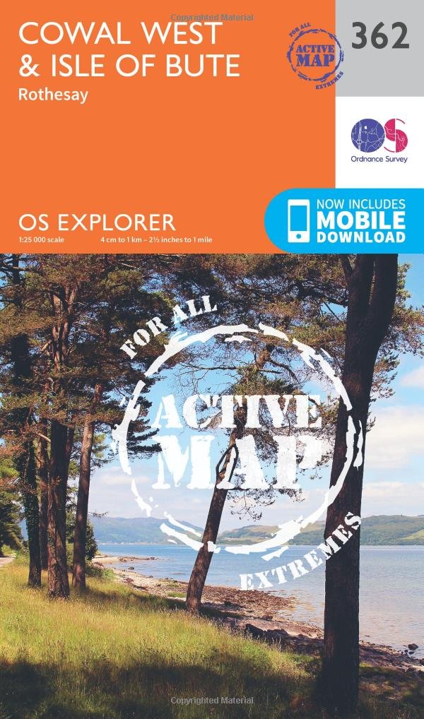 Ordnance Survey Unisex Orange Explorer Active 362 Cowal West & Isle Of Bute Map With Digital Version