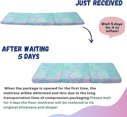 Miniatura 7 de MeMoreCool Colchón plegable para niños, tapete para siesta de 57 x 22 pulgadas para dormir y guardería, colchón portátil de tres pliegues para futón