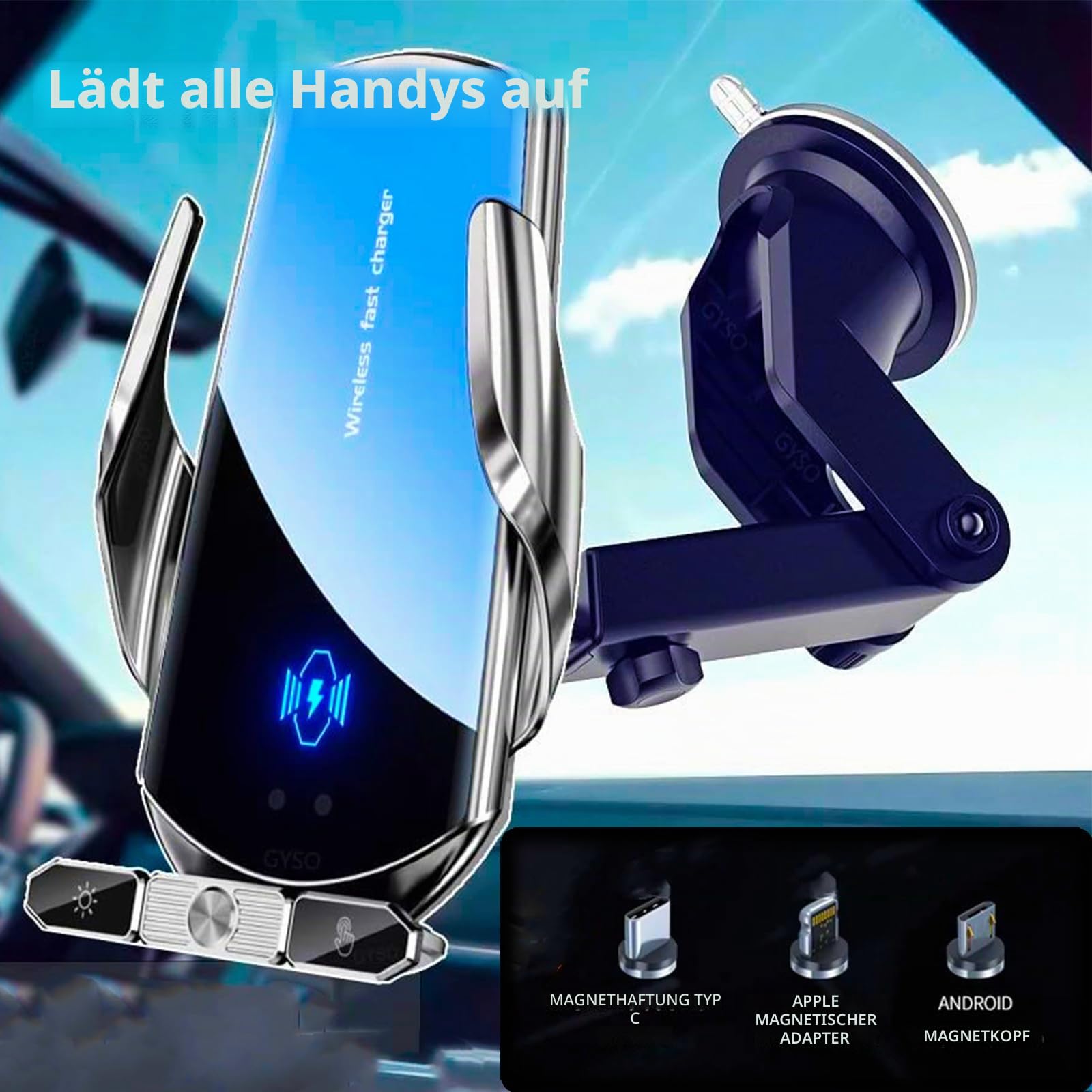 Kabelloses Kfz-Ladegerät, 15 W schnelles Qi-Laden, KFZ-Handyhalterung, Auto-Klemmung, Kfz-Ladegerät, Handyhalterung, passend für iPhone, Android, alle Smartphones
