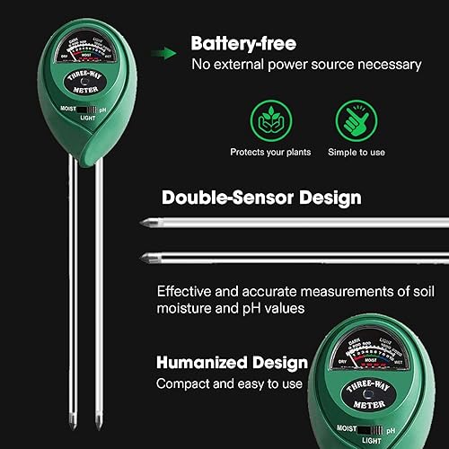 Miniatura 3 de Vivosun - Probador de suelo, medidor de humedad, luz y PH 3 en 1, para casa, jardín, césped, granja, uso en interiores y exteriores, promueve el