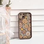 Lovmooful Compatible for iPhone 13 Case Aesthetic Cute Color Flower Floral Leaf Design for Girls Women Soft TPU Shockproof More Protective Girly for iPhone 13 Case-Brown