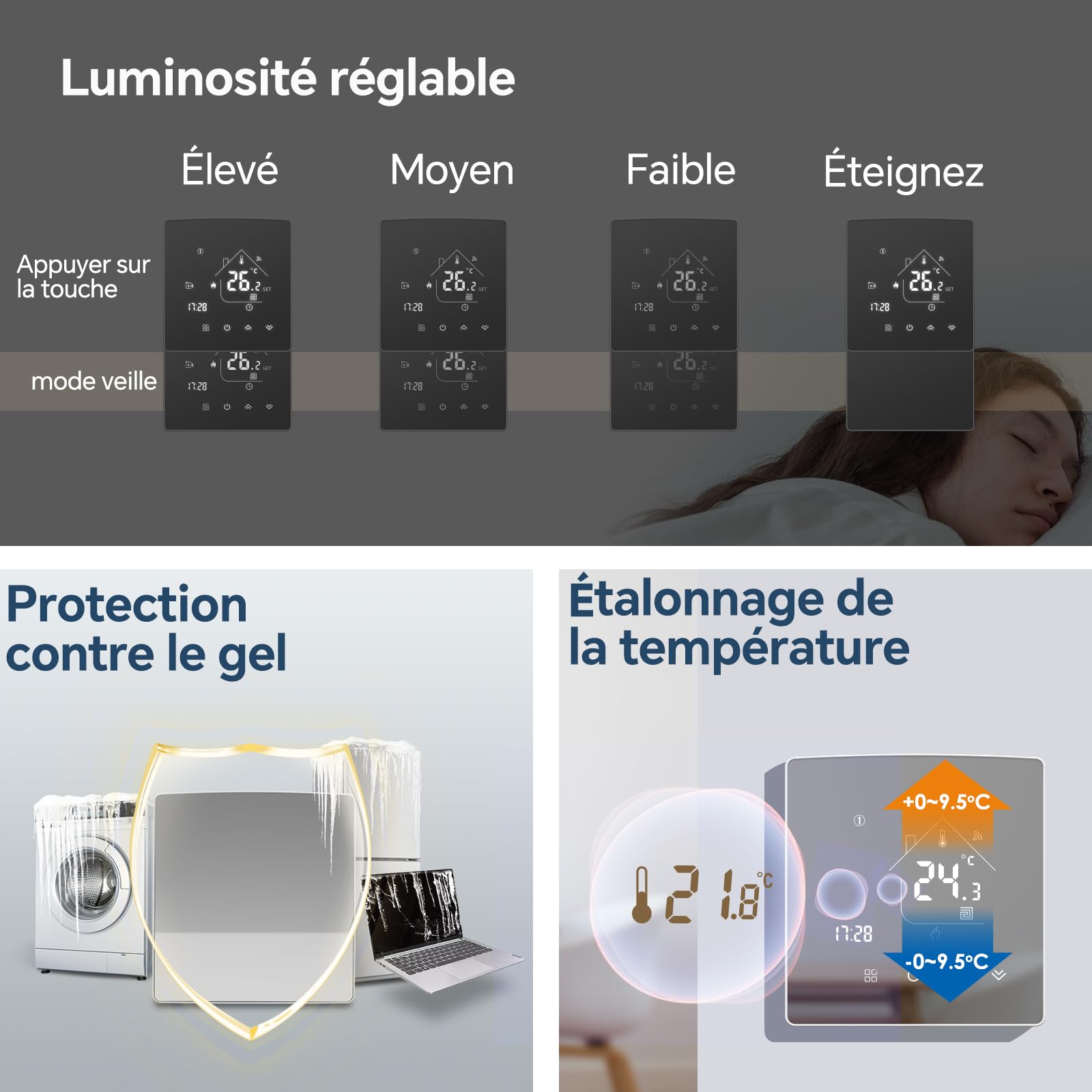 Thermostat WiFi Intelligent Tuya,Écran Miroir Thermostat Chaudière à Gaz,Thermostats Connecté,Régulateur de Température Ambiante,programmable,Compatible avec Alexa, Google Home,3A | Thermostat connecté programmable, Régulateur de Température Ambiante, Com