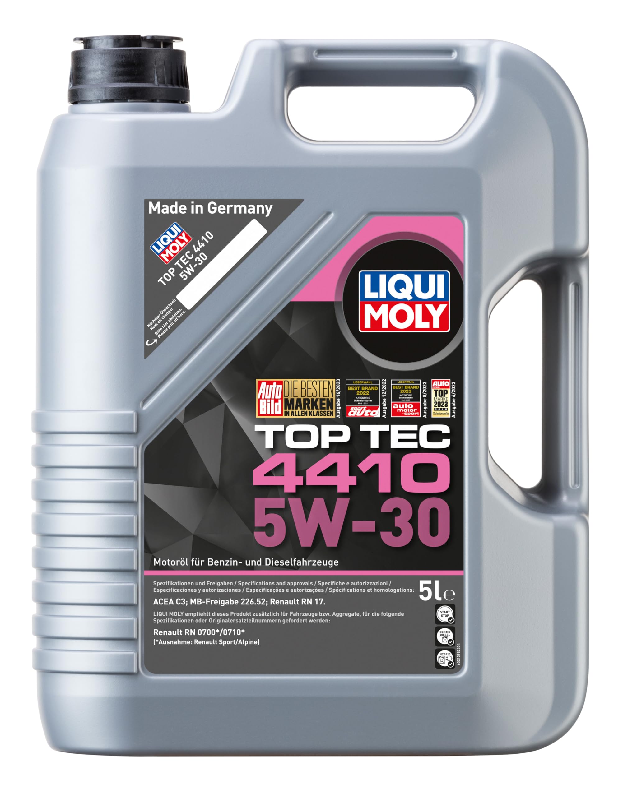 LIQUI MOLY Aceite de motor 5W-30 Top Tec ACEA C3 4410 5L Compatible con NISSAN Qashqai II J11, J11, KIA RIO III UB, RENAULT Megane 3 Grandtour KZ0/1 Clio 4 Grandtour KH, HYUNDAI i20 PB, PBT