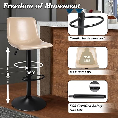 Miniatura 41 de Waleaf Juego de 4 taburetes de bar giratorios ajustables, taburetes de bar de altura de mostrador con respaldo, taburete de bar de piel sintética de