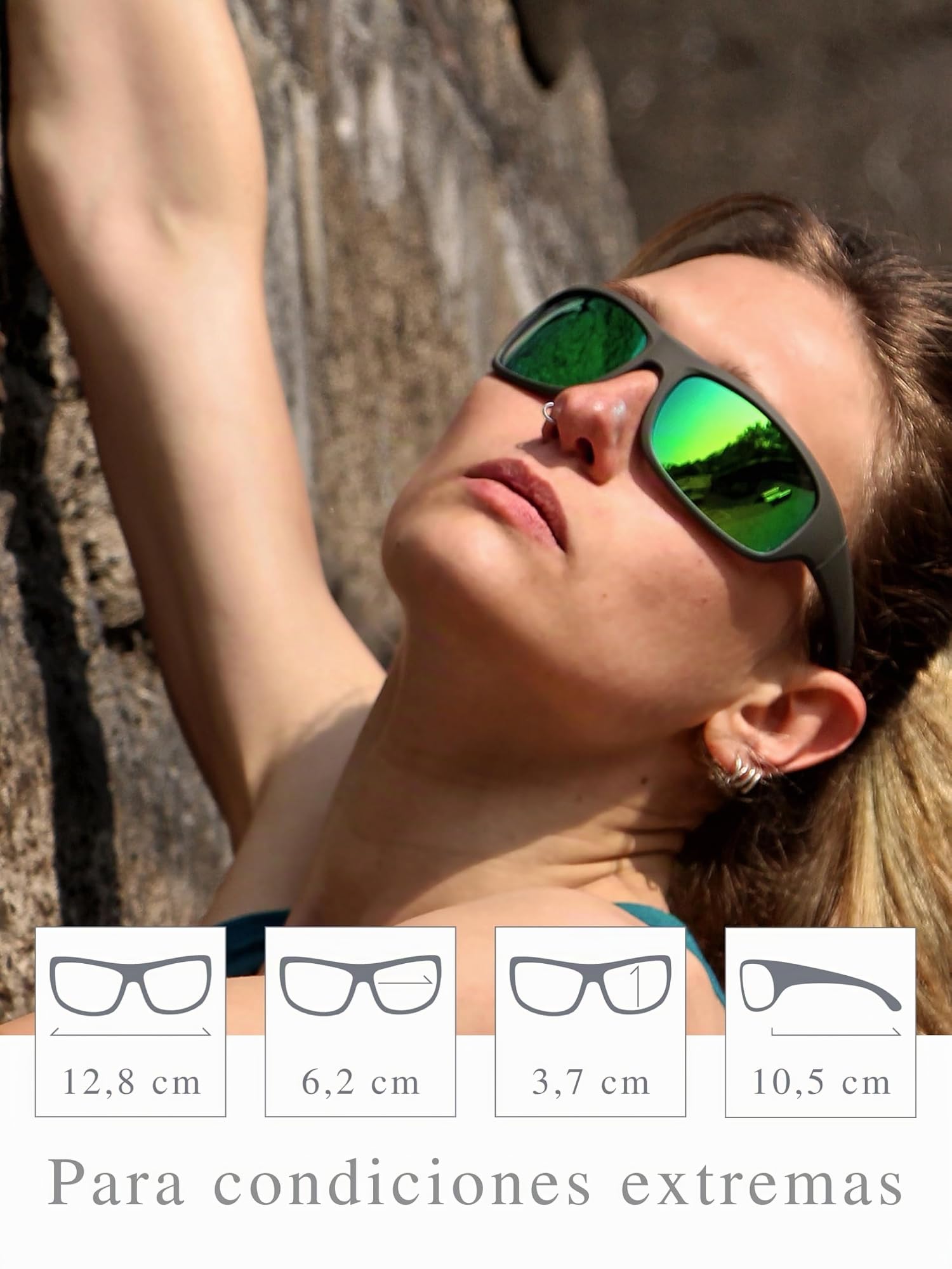 Gafas de Sol EREBOS, Cat. 4 Especialmente oscuras, Protección UV 400, para Sol Extremo, En Caso de fotofobia, (Antracita, Espejado Verde, Tinte Lila)