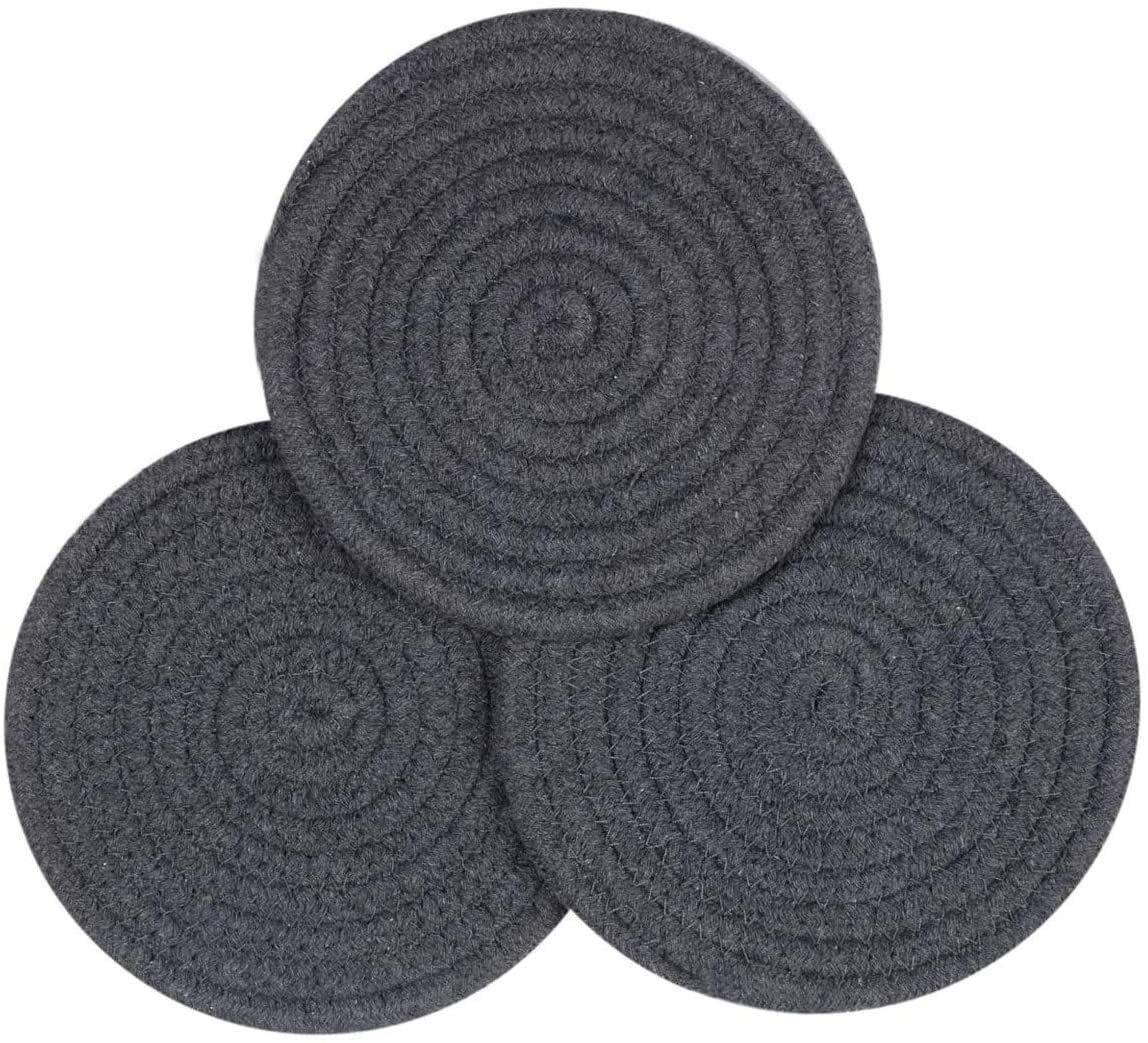 M T BROTHERS Set of 3 Potholders for Dining Table - 8 Inch Trivets Set Cotton Thread Weave Hot Pot Holders (Grey)