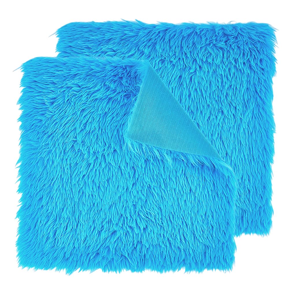 PH PandaHall 2pcs Blue Faux Fur Fabric Square Plush Fabric Fur Fabrics Shaggy Fuzzy Fabrics for DIY Crafts Winter Furry Projects Apparel Cosplay Pillow Home Decor, 40x40cm