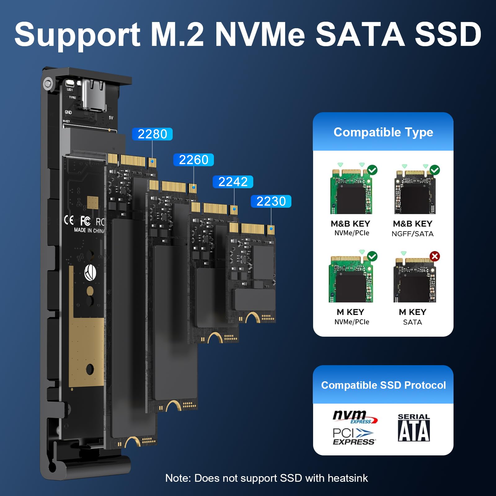 FIDECO Case SSD NVMe SATA M.2, Adattatore NVMe USB con Ventola, 10Gbps USB 3.2 Gen 2 per NVMe PCIe M-Key/M+B Key, Supporto UASP e TRIM, Installazione senza Attrezzi, Alluminio, Nero