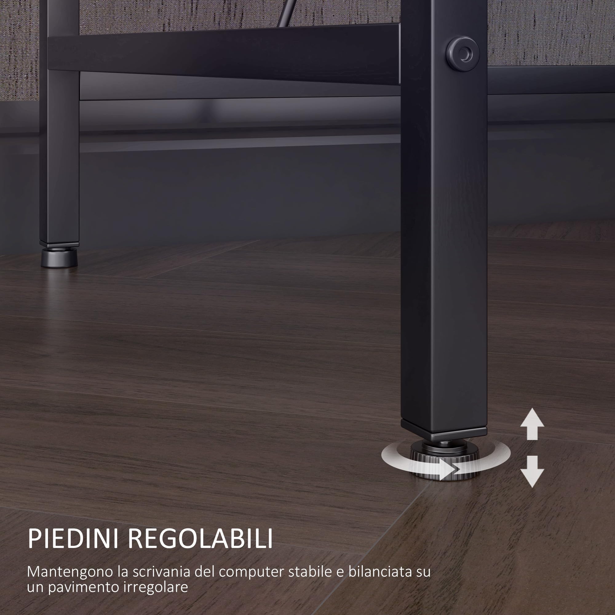 HOMCOM Scrivania Angolare con Luci LED, Prese USB, Supporto Monitor, Nero | Prese di Corrente, Scrivania da Gaming e Ufficio, Design Reversibile, con Ripiani