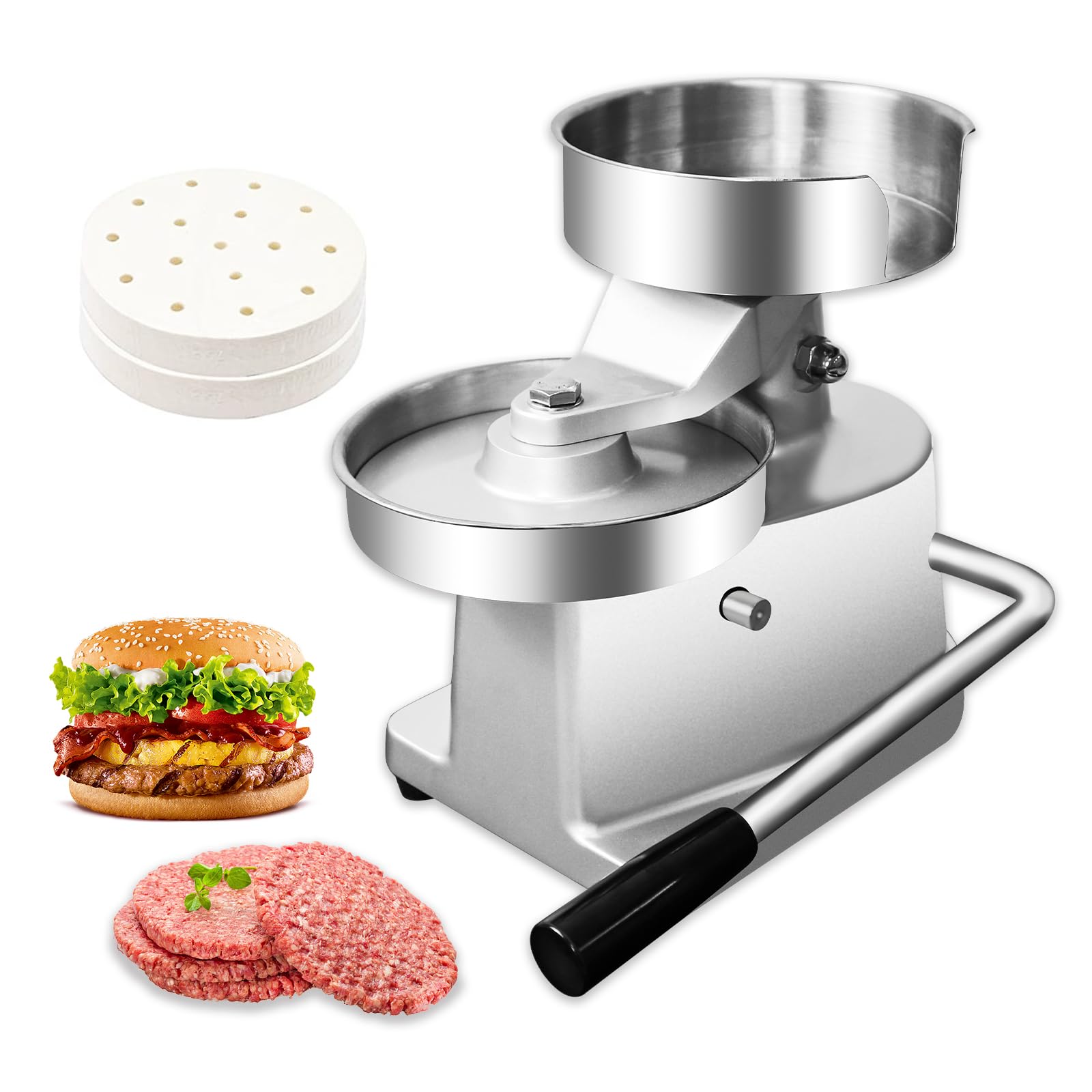 Julymoda Commercial Burger Press Maker,4 inch Hamburger Patty Maker Food-Grade Stainless Steel Hamburger Press Burger Machine Beef Pork Chicken Vegetarian Patties Maker with 500 Pcs Patty Papers