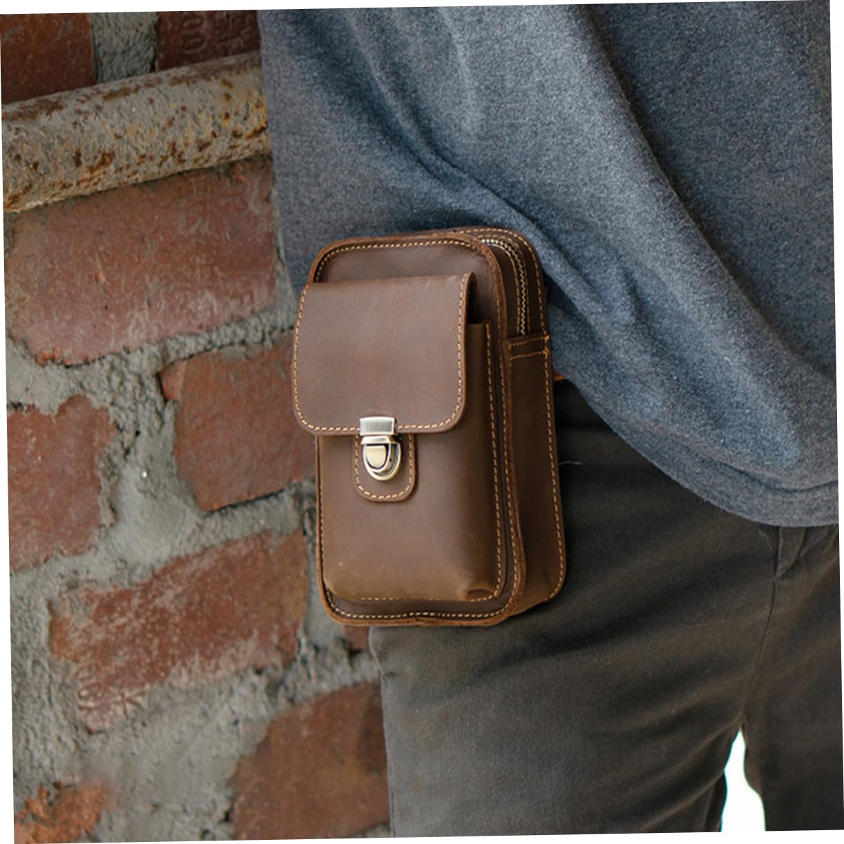HEMOTON Marsupio Multifunzione per Cellulare da Cintura in Cuoio Marrone | 1 Pezzo Accessori Casuali, Stile Retrò e Linee Semplici, per Sport All'aperto